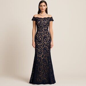 Tadashi Shoji Navy Lace Gown – Size 4